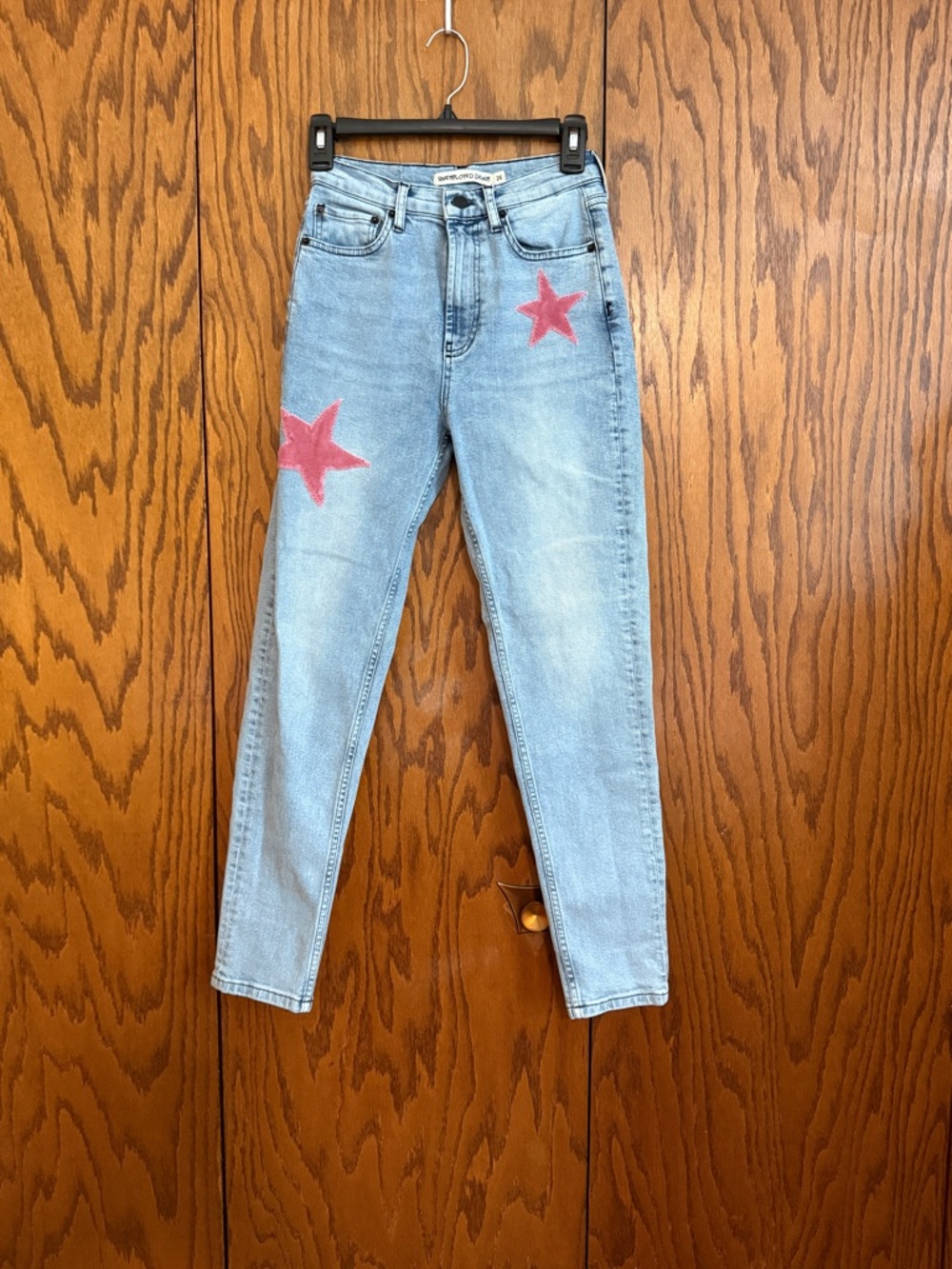 Unemployed Denim Star Patch Jeans Light Wash High Rise Straight Leg Size 26